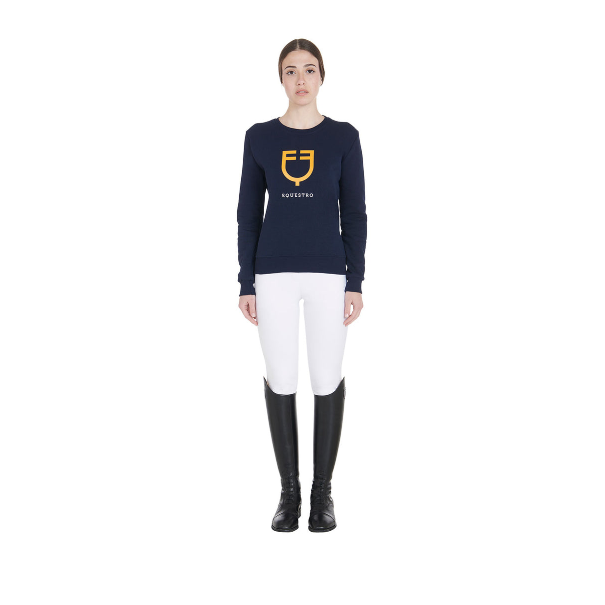 Equestro Women's Crewneck Sweatshirt With Central Logo #colour_blue