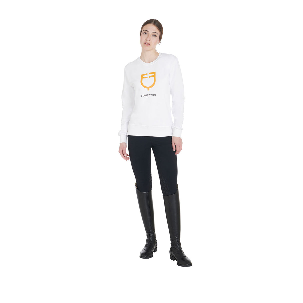 Equestro Women's Crewneck Sweatshirt With Central Logo #colour_white