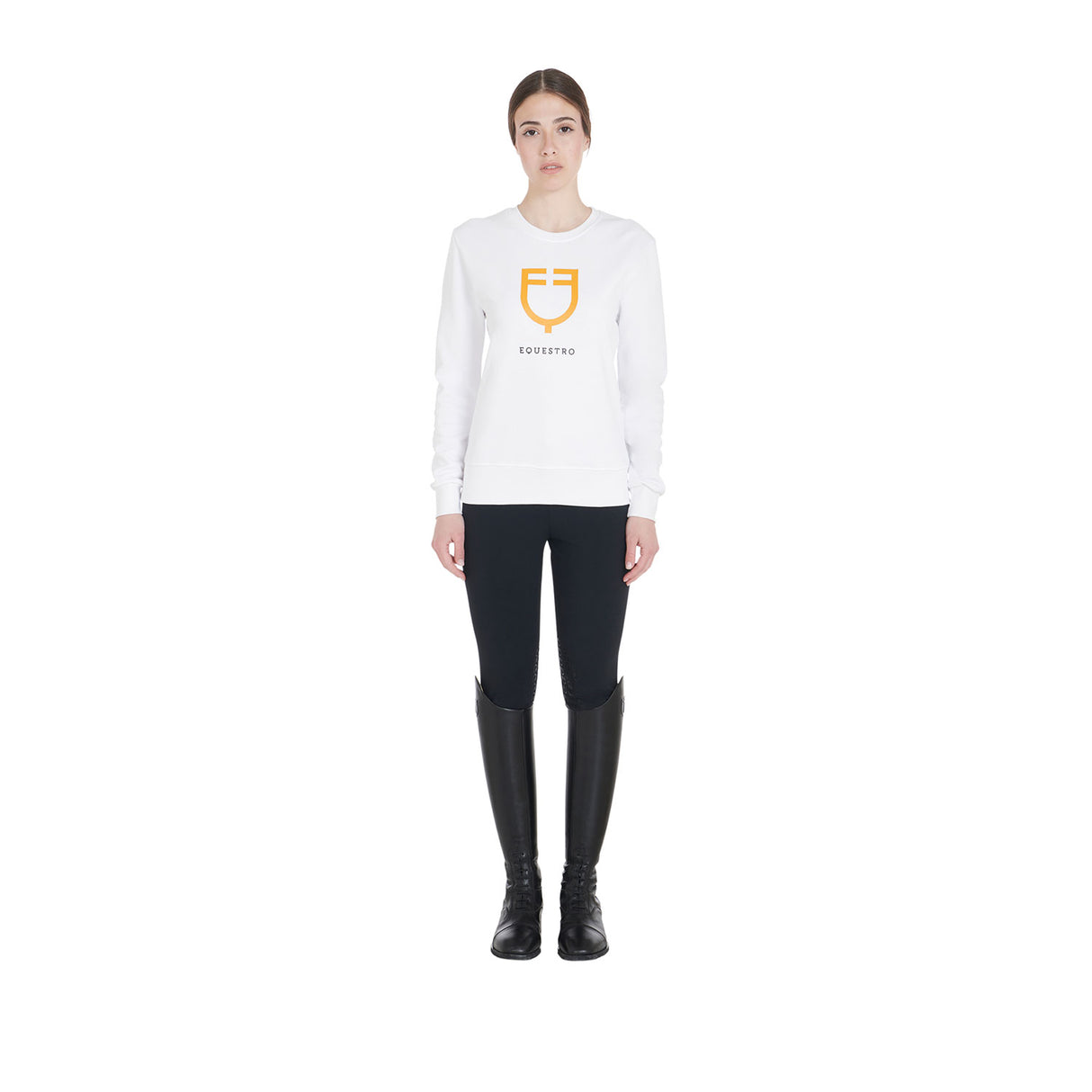 Equestro Women's Crewneck Sweatshirt With Central Logo #colour_white