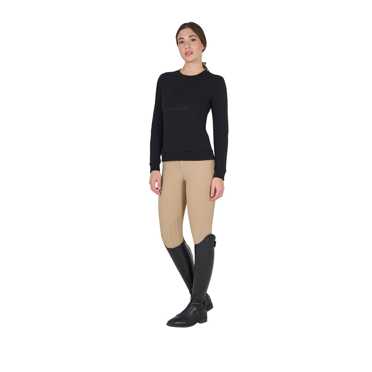 Equestro Women's Crewneck Sweatshirt With Printed Logo #colour_black