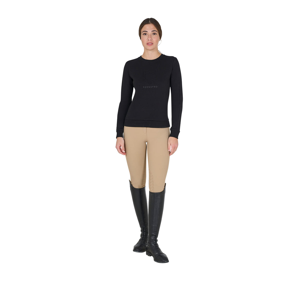 Equestro Women's Crewneck Sweatshirt With Printed Logo #colour_black