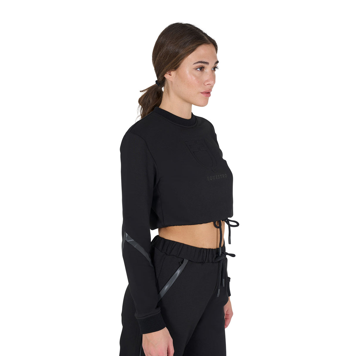 Equestro Women's Cropped Crewneck Sweatshirt #colour_black