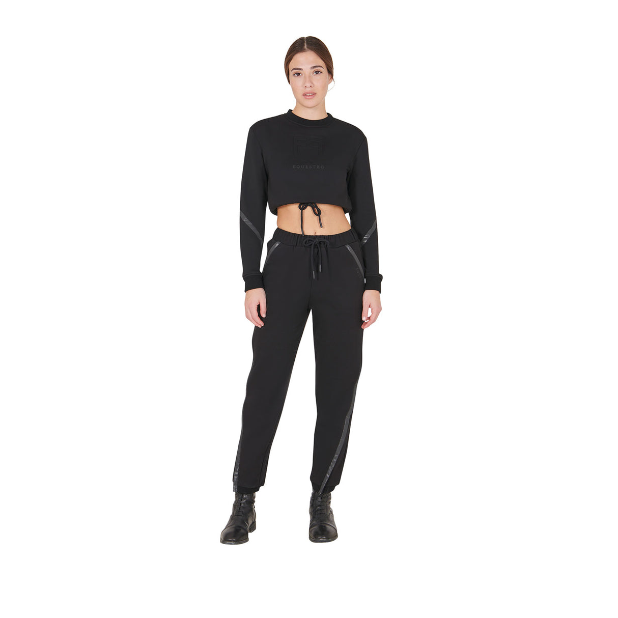Equestro Women's Cropped Crewneck Sweatshirt #colour_black