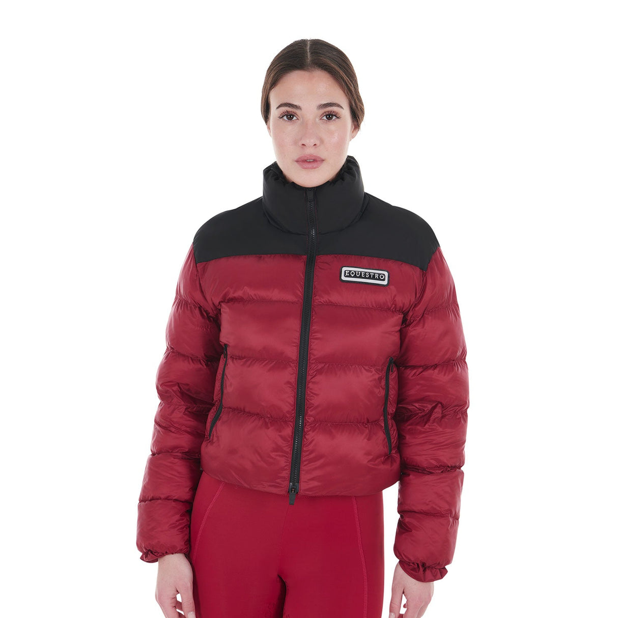 Equestro Women's Cropped Down Jacket Stretch Fabric