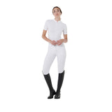 Equestro Women's Slim Fit Training Polo Shirt With Curly Inserts #colour_red-white