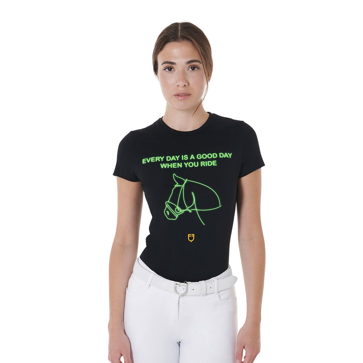 Equestro Women's Slim Fit Cotton T-Shirt Fluorescent Print