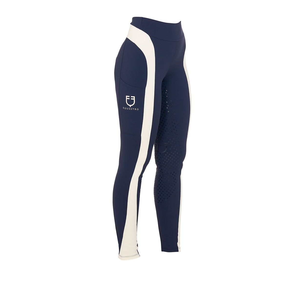 Equestro Women's Full Grip Two-Tone Leggings #colour_blue-white
