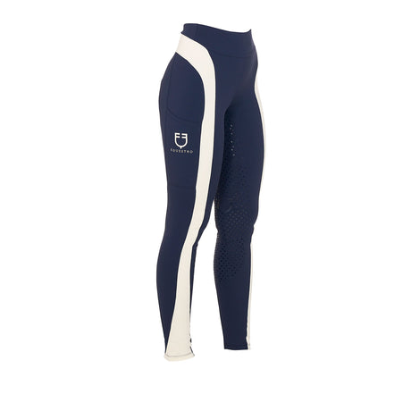 Equestro Women's Full Grip Two-Tone Leggings #colour_blue-white