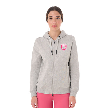 Equestro Women's Hoodie With Zip And Sponge Logo #colour_grey-fucsia