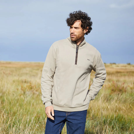 Ridgeline Mens Brancaster 1/4 Zip Top #colour_roasted-cashew