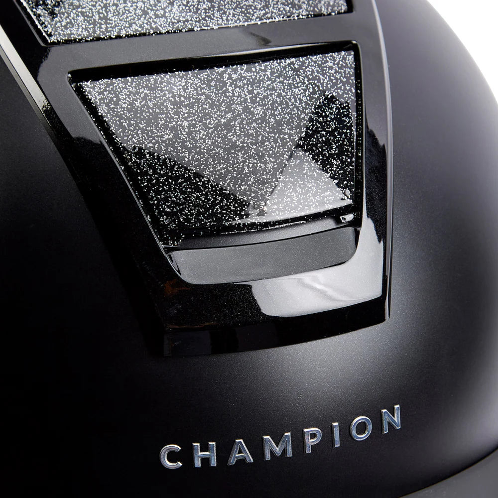 Champion Insight Glitter Round Standard Peak Riding Hat #colour_metallic-black-sparkle-black