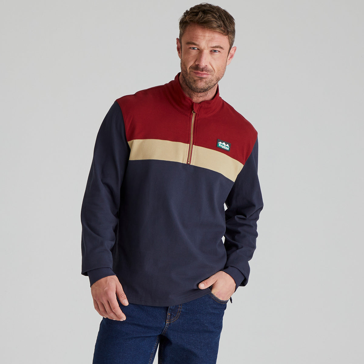 Ridgeline Mens Back Slider Rugby Top #colour_navy-multi