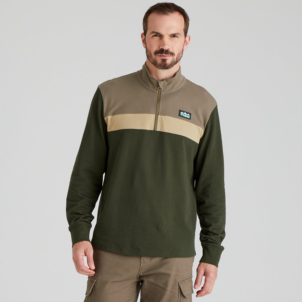 Ridgeline Mens Back Slider Rugby Top #colour_olive-multi