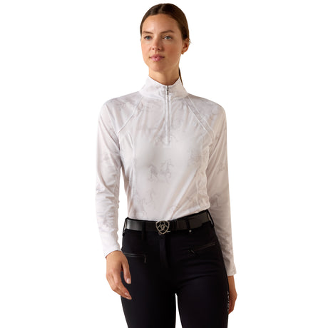 Ariat Women's Sunstopper 3.0 1/4 Zip Baselayer #colour_white-mirage-print