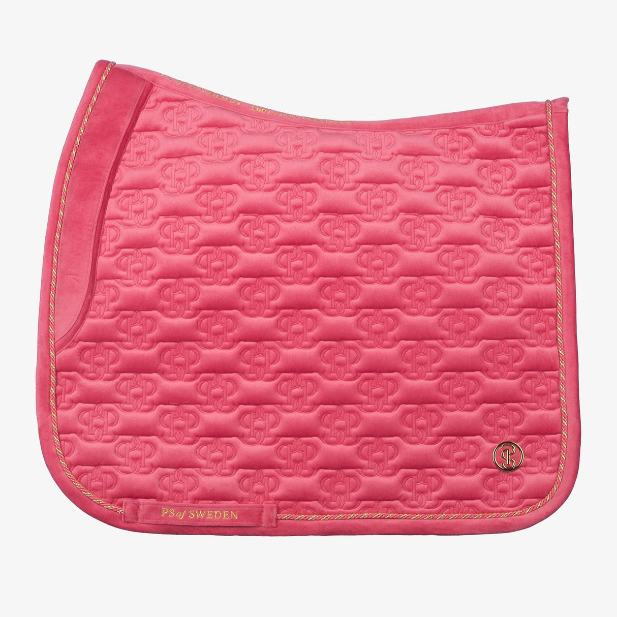 PS of Sweden Velvet Monogram Dressage Saddle Pad #colour_scarlet-pink