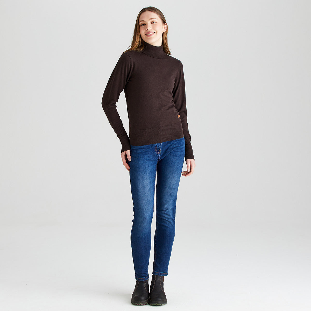 Women's Melford Knit Roll Neck - Deep Bark