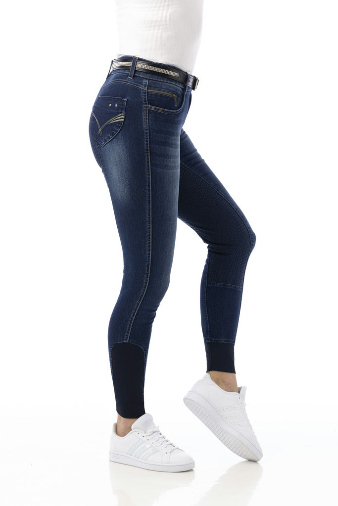 Equitheme Ladies Texas Silicone Seat Jeans #colour_blue