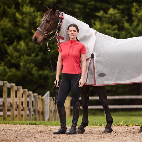 Weatherbeeta Ladies Rome Short Sleeve Riding Top #colour_bittersweet-red