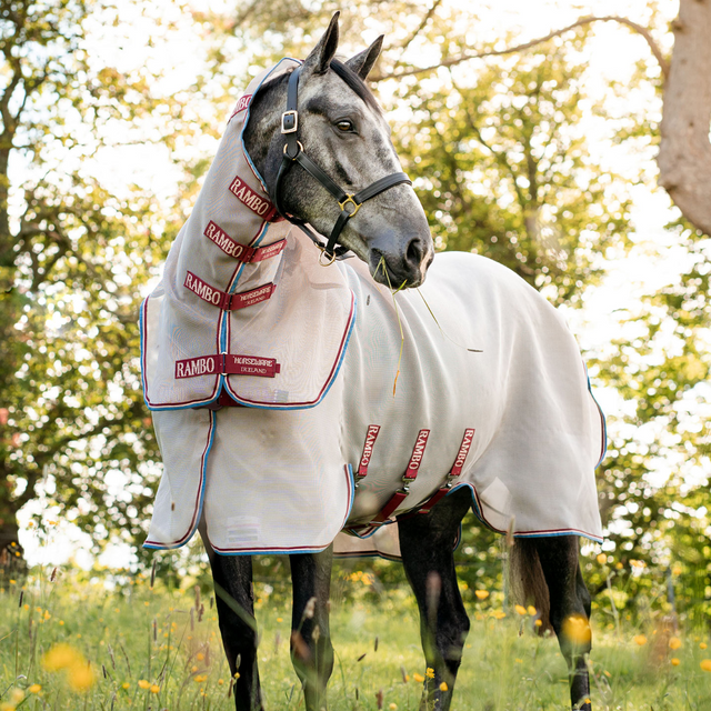 Horseware Ireland Rambo Protector Disk Front Rug #colour_oatmeal-cherry-peach-blue