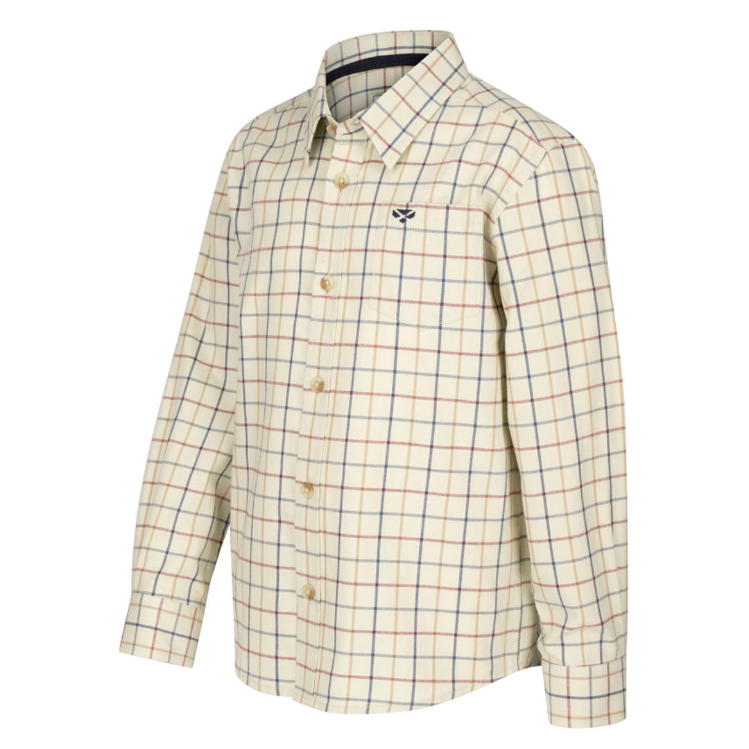 Hoggs of Fife Ambassador Junior Premier Tattersall Shirt #colour_ivory-navy
